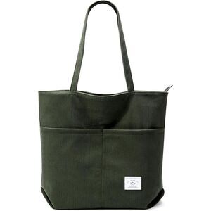 Women D-Army Green Imported Corduroy Casual Big Capacity Shoulder Tote Handbag